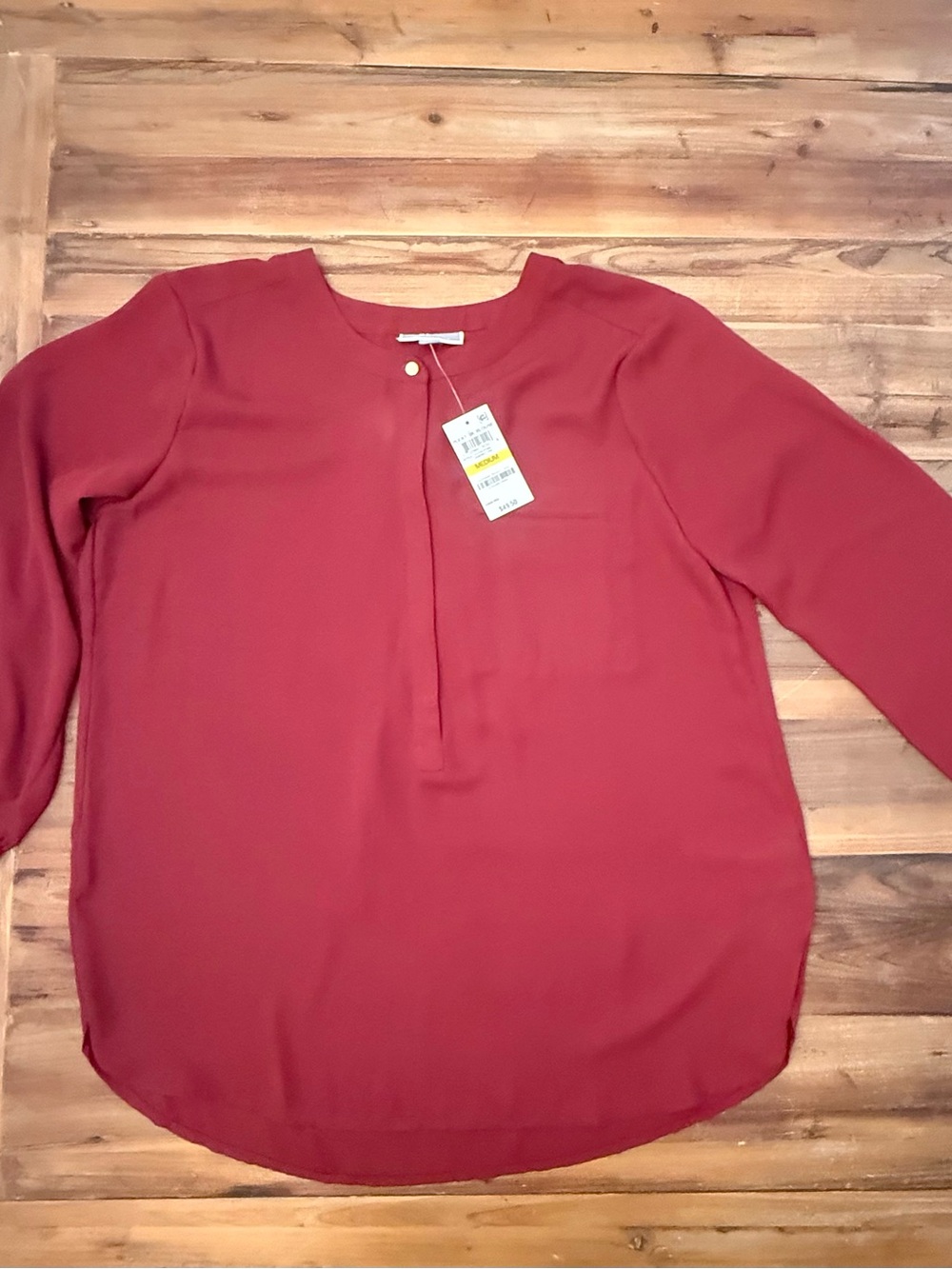 Women's JM Collection Long-Sleeve V-Neck Blouse in burgundy Size Medium NWT
